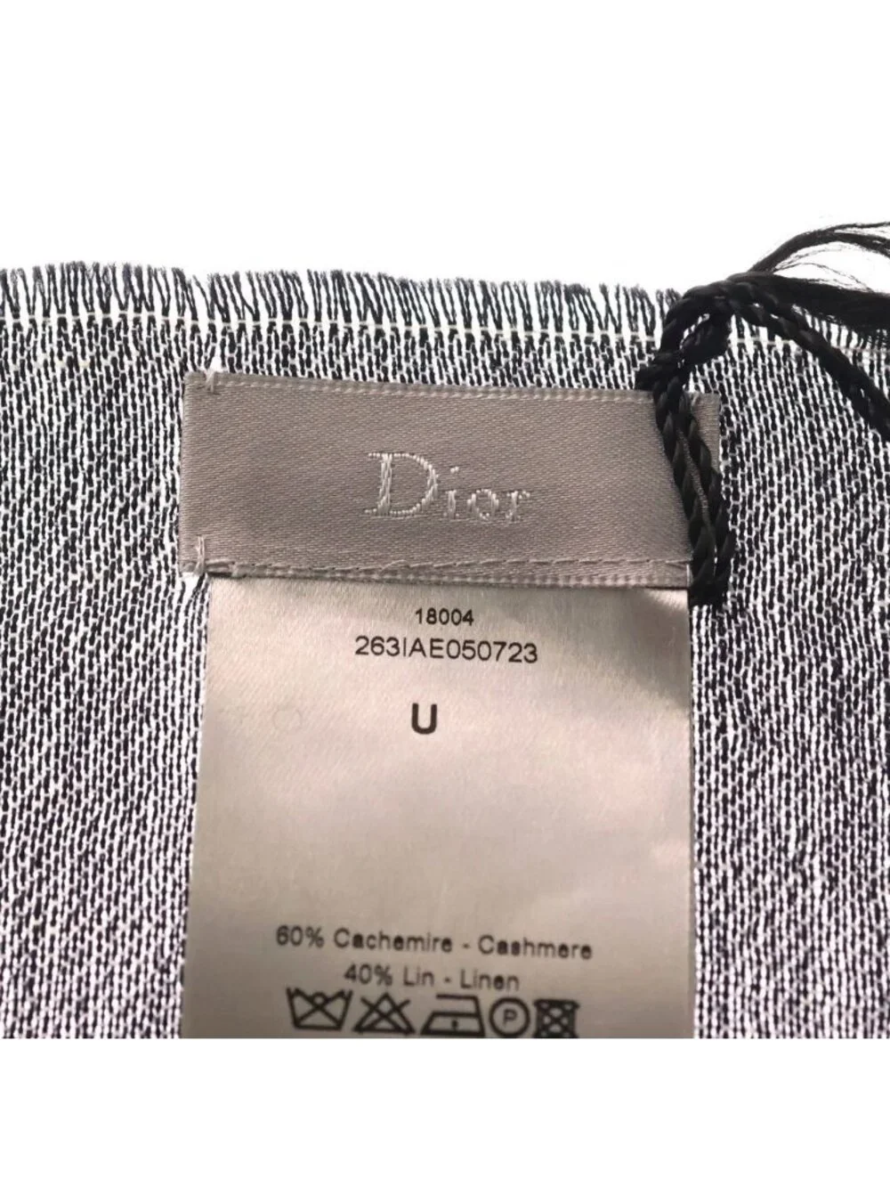 Dior Logo Cashmere Fringe Shawl Scarf Gray